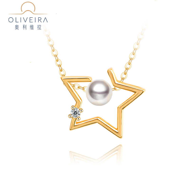 法国奥利维拉珍珠吊坠小众轻奢星星锁骨链女高级感饰品2737