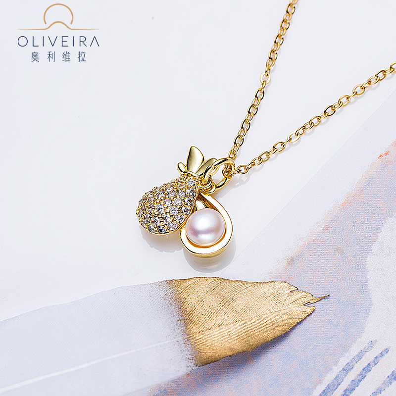 法国奥利维拉钱袋子珍珠吊坠气质高级感项链个性珍珠颈链节日礼物