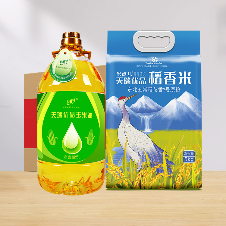 天瑞优品天瑞五常稻香米玉米油组合装家用礼品财源滚滚组合A15