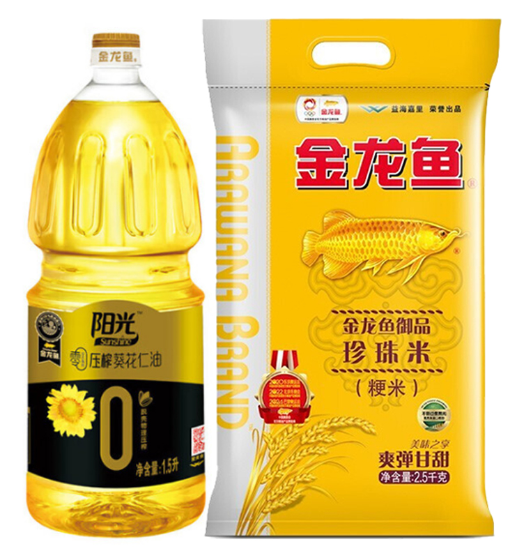 金龙鱼阳葵花仁油光零反式脂肪压榨1+金龙鱼御品珍珠米