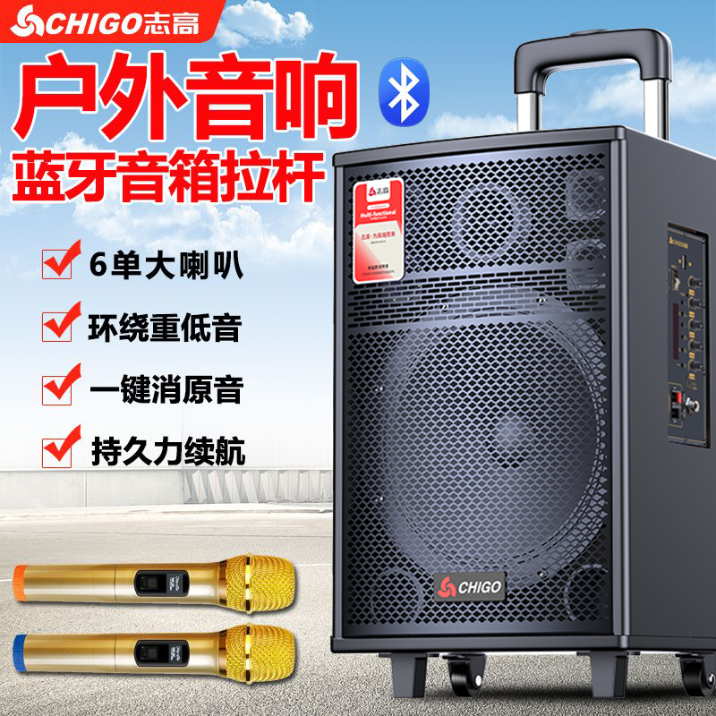 志高广场舞大音量拉杆音响家用K歌低音炮喇叭地摊叫卖收款播报户外蓝牙音箱Q10